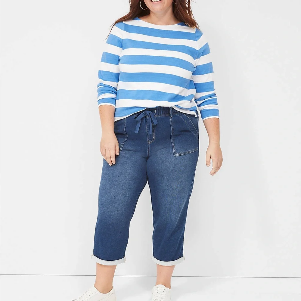 Lane Bryant NWT Blue Pull-On Fit Knit Boyfriend Capri Pants - Picture 3 of 13